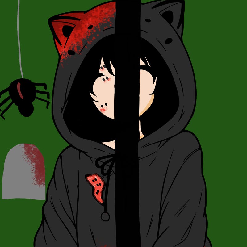 anime girl with no face in a cat hoodie