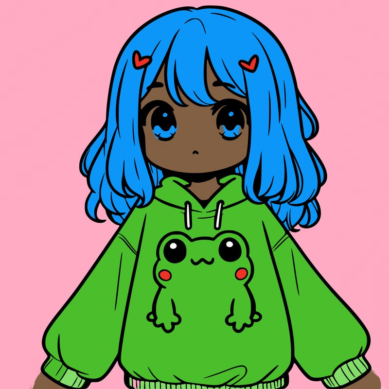 girl wearing frogging sweatshirt
