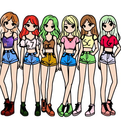 a group of girls wearing crop tops and shorts