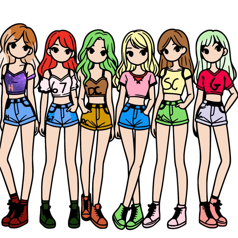 a group of girls wearing crop tops and shorts