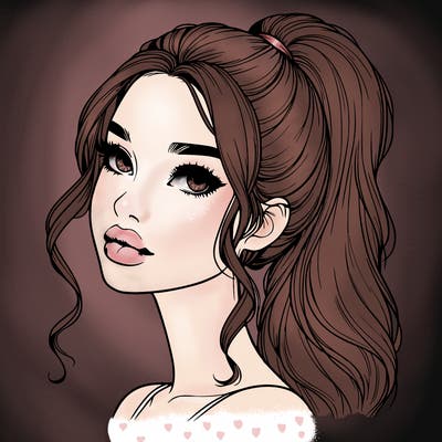 realistic girl with a ponytail on her hair and lips