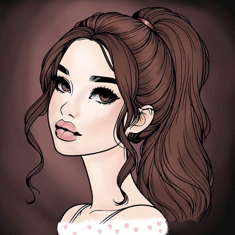 realistic girl with a ponytail on her hair and lips