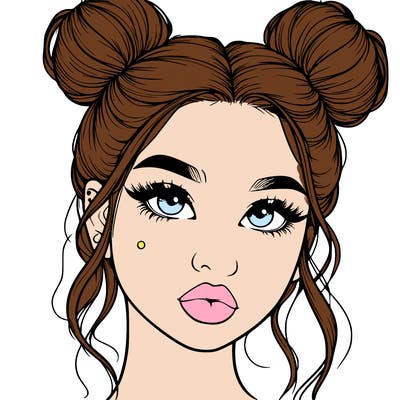 realistic girl with two buns on her hair and lips