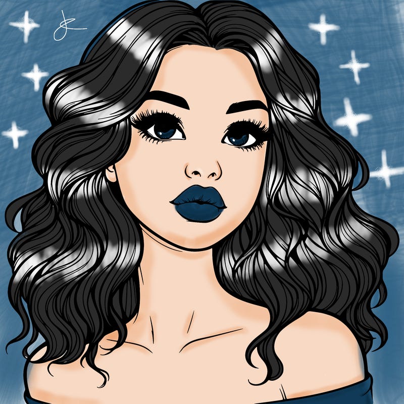 realistic girl with wavy hair and lips