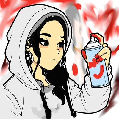 a realistic girl, spray painting