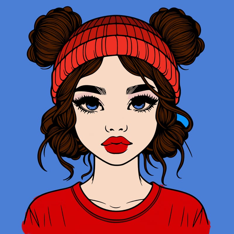 realistic girl with buns in her hair with a beanie on