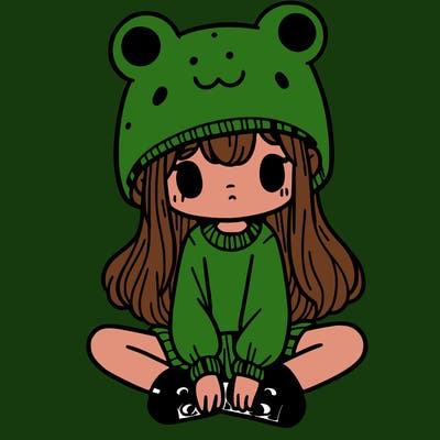 a girl wearing a frog hat and some frog socks