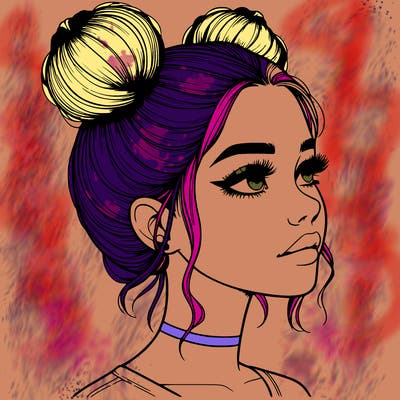 realistic girl with buns on the top of her head
