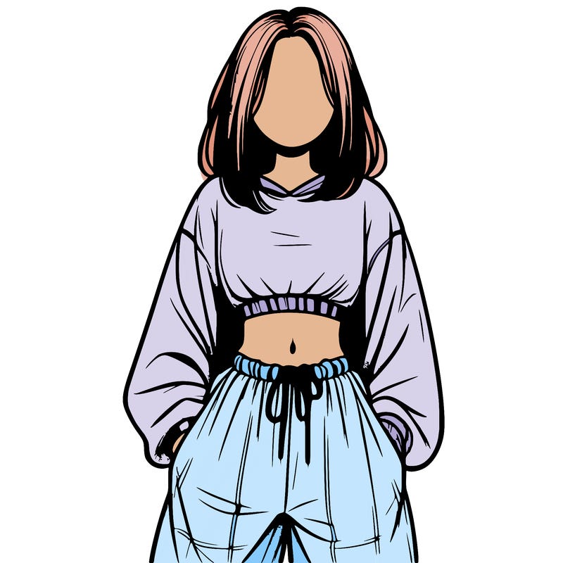 realistic girl faceless with baggy pants and a crop top