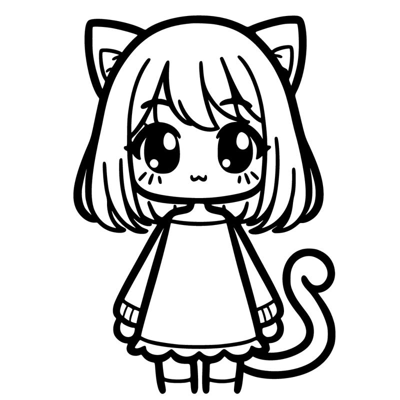 girl with cat ears and tail with some hair over part of one of her eyes