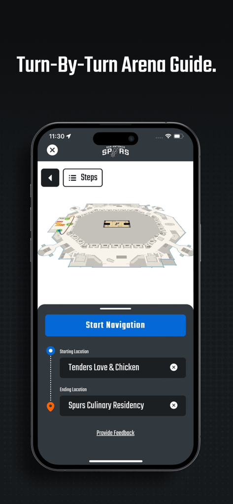 San Antonio Spurs - San Antonio Spurs mobile app turn-by-turn arena navigation guide with map
