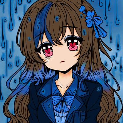 pretty anime girl in the rain