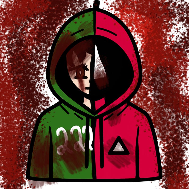 a person with non face waering a hoodie with a small triangle symbol