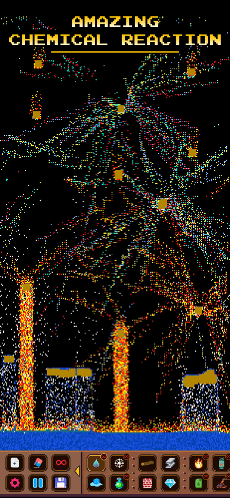 Sandbox - Physics Simulator - Colorful pixel art chemical reaction in a physics sandbox game