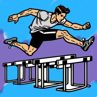 runner athlete jumps over hurdle