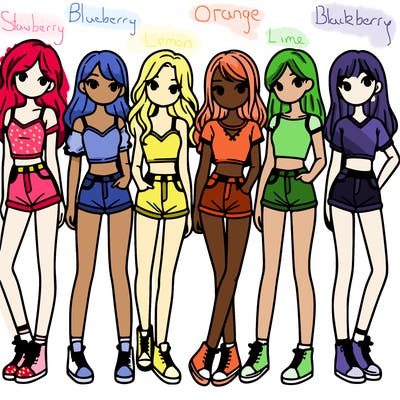a group of girls wearing crop tops and shorts
