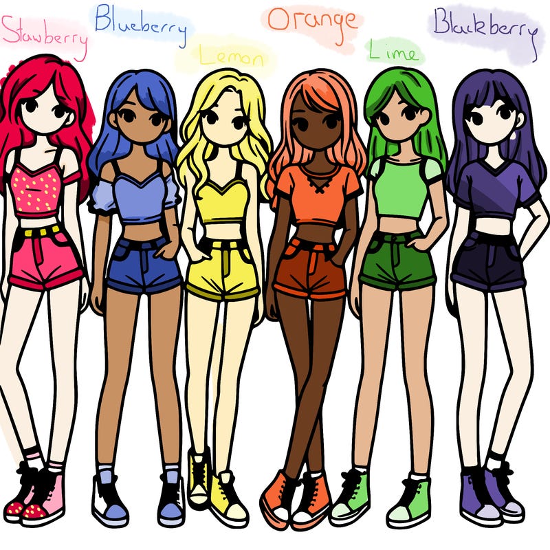 a group of girls wearing crop tops and shorts