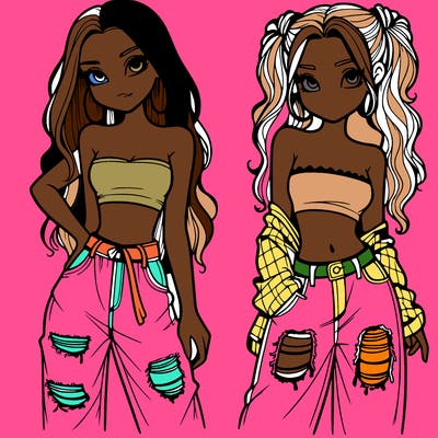 2 girls in crop tops and baggy jeans ripped