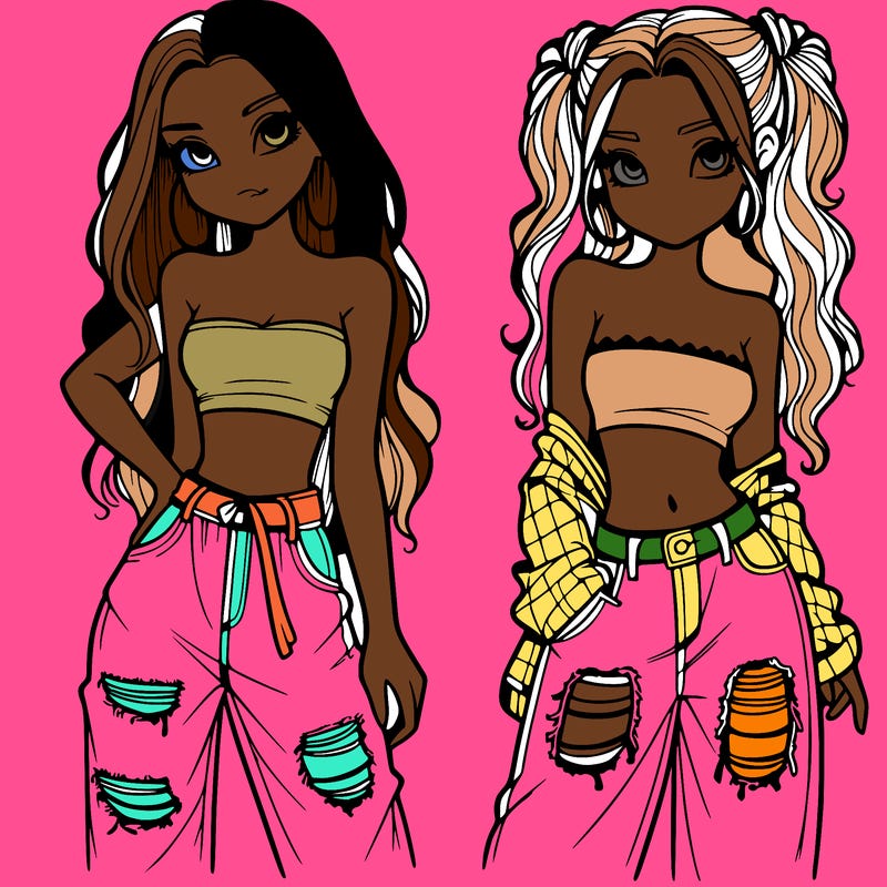 2 girls in crop tops and baggy jeans ripped