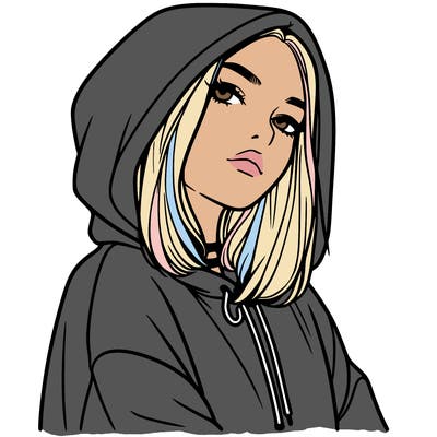 a realistic girl in a hoodie