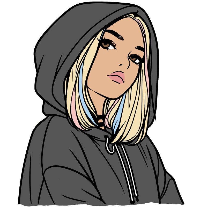 a realistic girl in a hoodie
