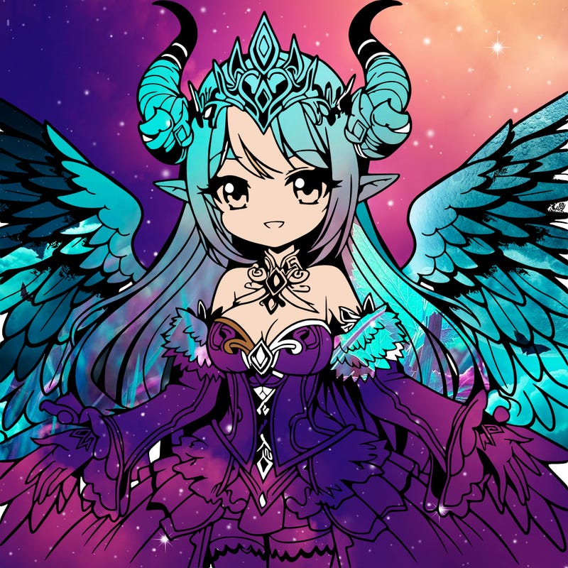 a detailed fantasy manga queen with wings and horns