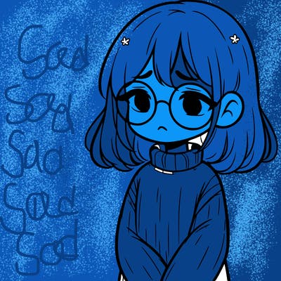 sad girl with glasses in a sweater