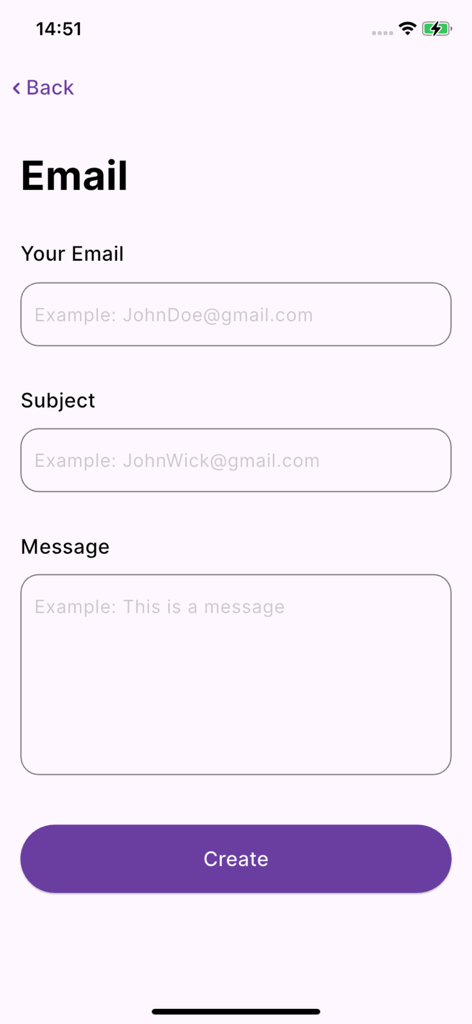 QRCode Scanner T - Interface for generating a custom email QR code with input fields for email address subject and message