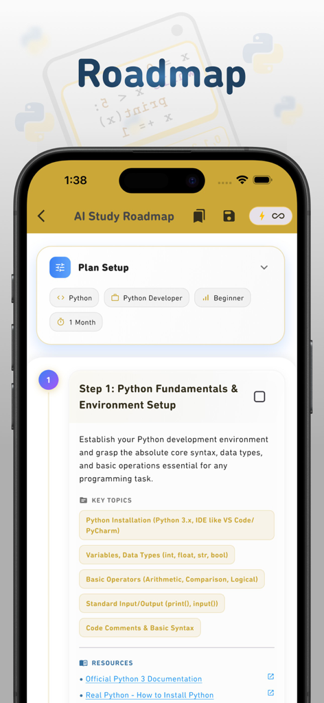 Python Quizz - AI-powered personalized study roadmap for learning Python programming step by step
