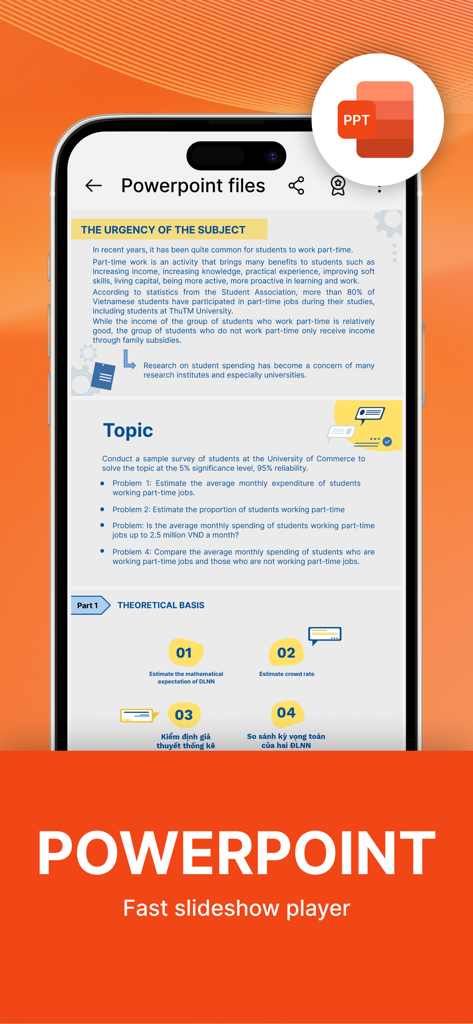 PDF Reader - Smart Reader - Interfaz del visor de documentos de PowerPoint en la app Lector de PDF Lector Inteligente