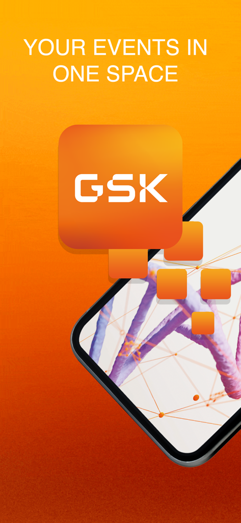 GSK events - GSK events app splash screen with the logo and text saying your events in one space