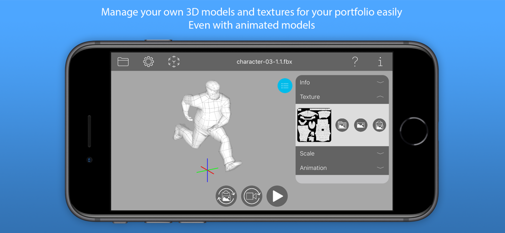 Artist 3D Viewer - Artist 3D Viewer app interface showing an animated 3D character model on a mobile device
