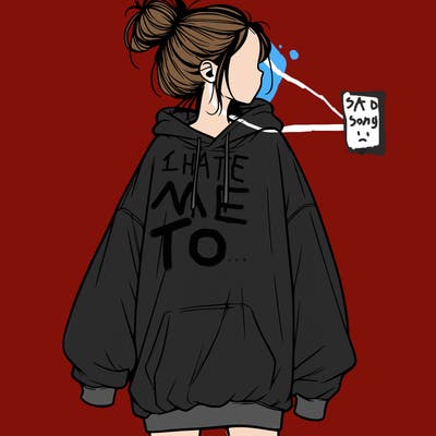 realistic girl with a oversized sweatshirt on and a bun