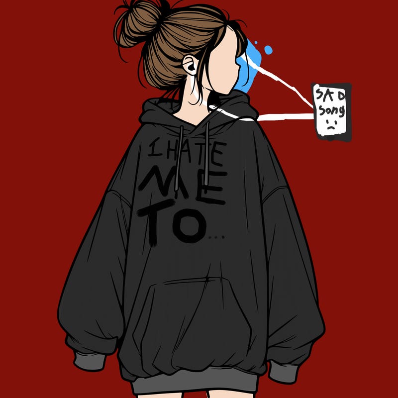 realistic girl with a oversized sweatshirt on and a bun