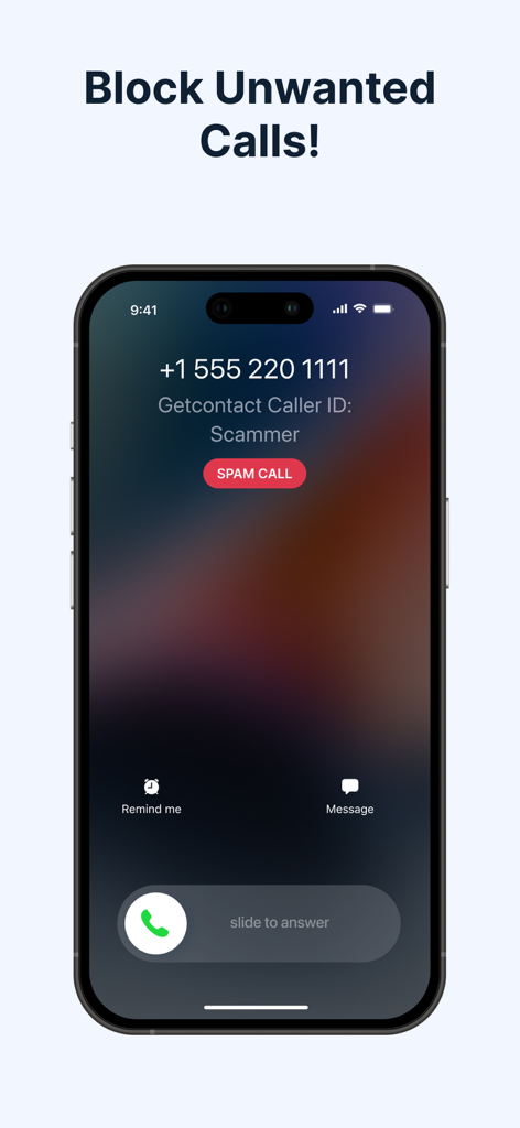 Tela de smartphone mostrando o Getcontact identificando uma chamada recebida como um golpista