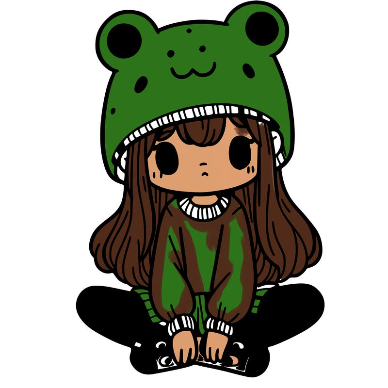 a girl wearing a frog hat and some frog socks