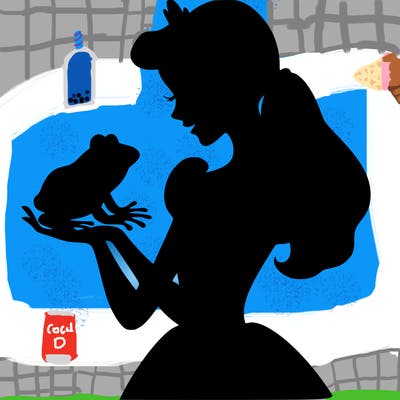 a shadow of a princess holding a frog realistic