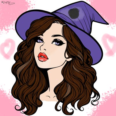 realistic witch girl with wavy hair and lips