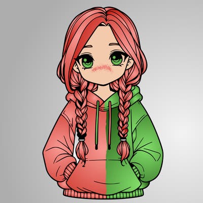a realistic girl with a oversized hoodie and she has braids
