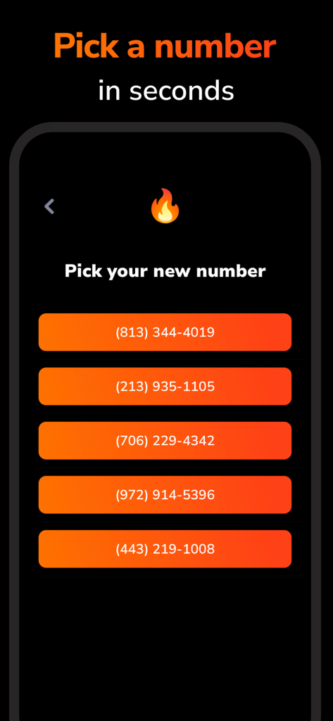 Ghost - Second Phone Number - Interface of the Ghost app showing a list of available second phone numbers to choose from
