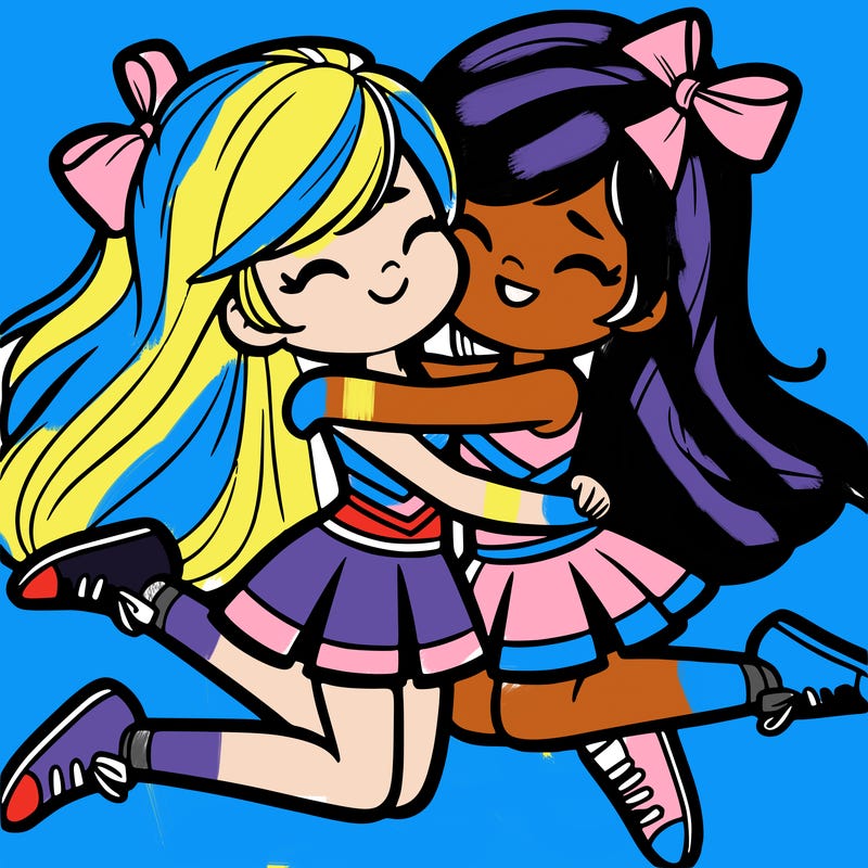 two cheerleaders hugging
