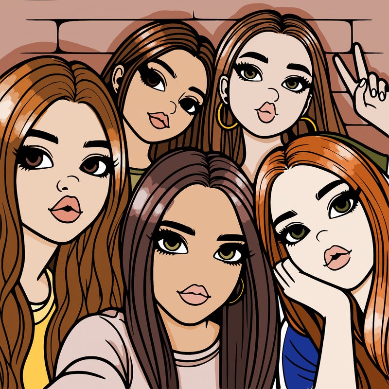 group of teen girls friends y2k up close in a selfie