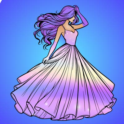 realistic woman with dress flowing in the wind