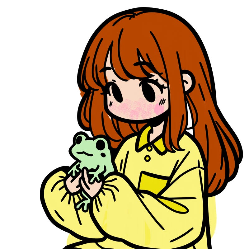 girl with long hair and a oversized shirt. and she is holding a frog