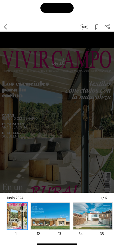 VIVIR EN EL CAMPO - Digital cover and interior pages of the Vivir en el Campo rustic decor magazine app.