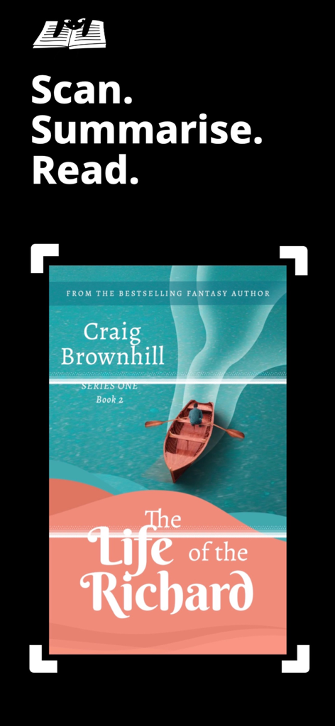 Sumsy: Book Summary & Scanner - Sumsy app interface showing a book cover being scanned with the text Scan Summarise Read