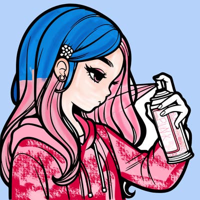 a realistic girl spray painting