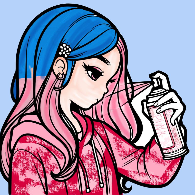 a realistic girl spray painting