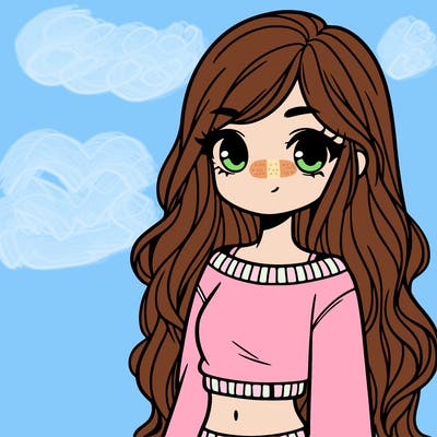 girl with long hair and a crop top with a sweater