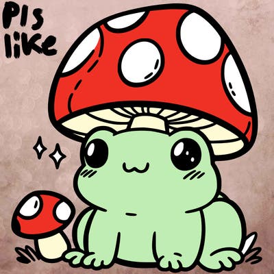 a cute frog with a mushroom hat